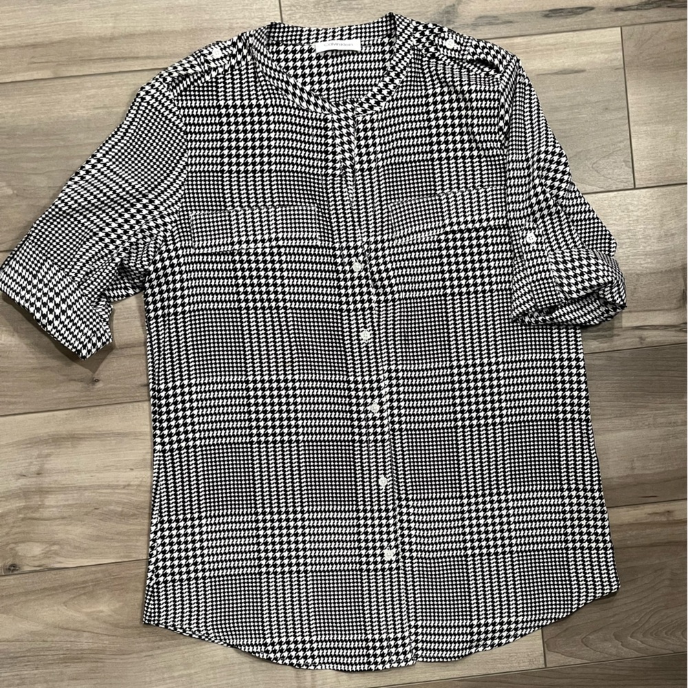 Calvin Klein Houndstooth Blouse Top size Small